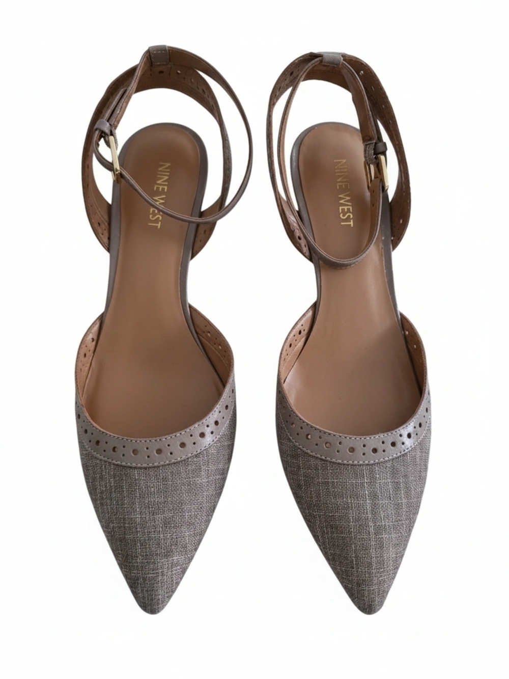 Women's Taupe Ankle-Strap Pointed Toe Heels NWOT - Picture 2 of 4